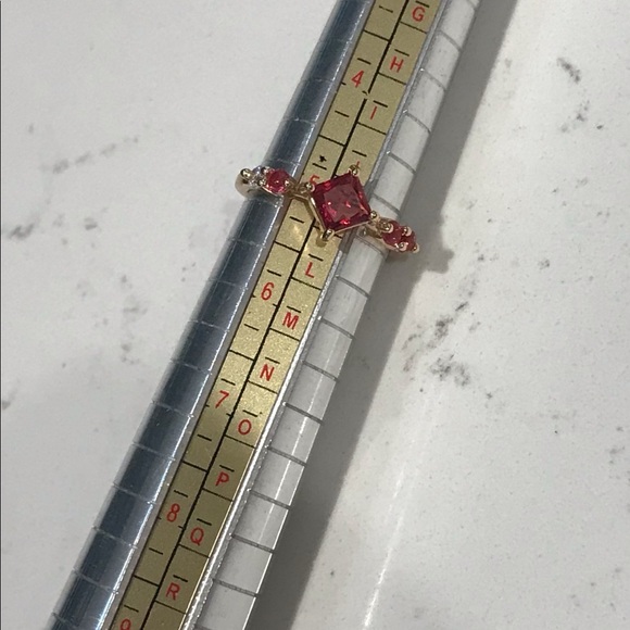 Dainty 18kt Gold Plated Geometric Ruby Topaz Ring size 5 - Picture 11 of 13